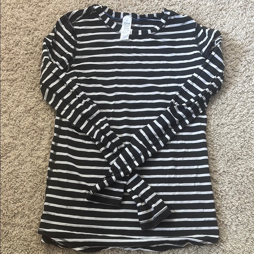 Ivivva Black and White Striped Long Sleeve Tee